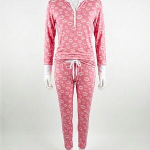 Little Sleepies Pink and White Kiss Love Bamboo Pyjama Set Size Small